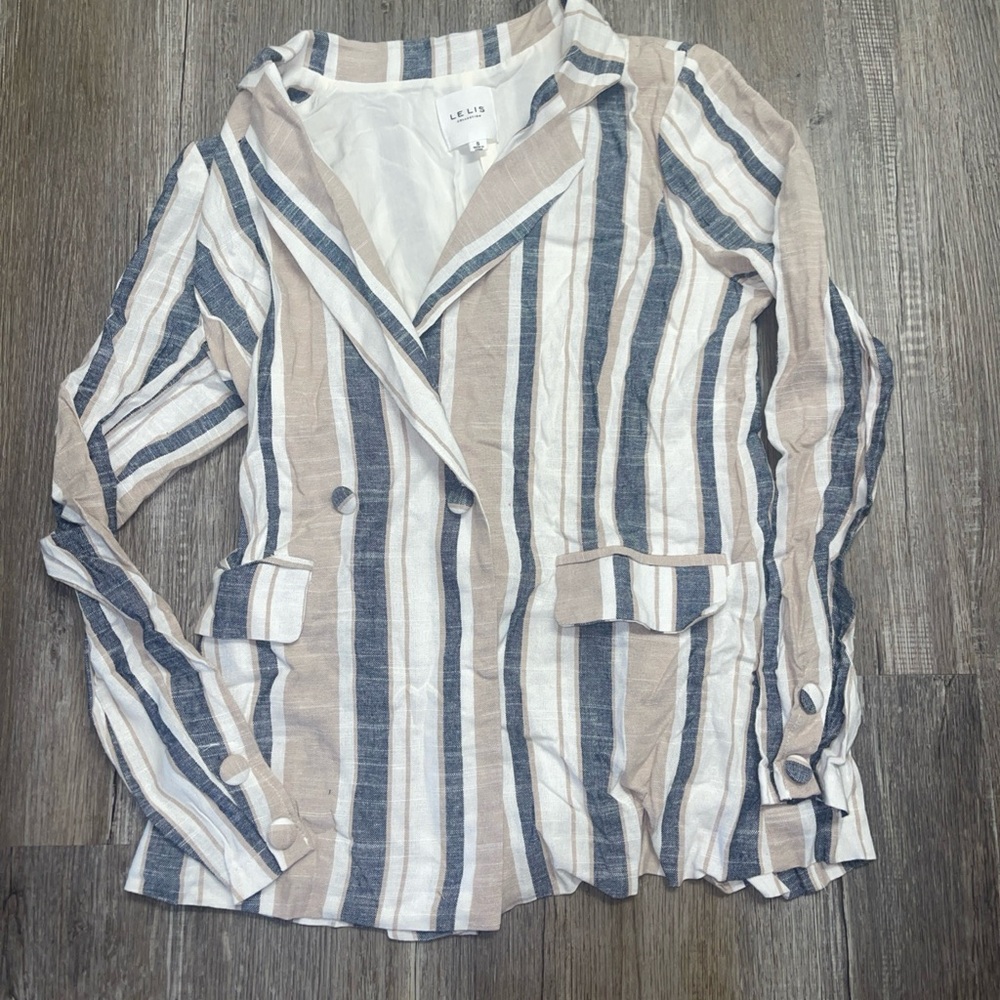 Lelis Collection Striped Blazer Button Down Beige Navy And White Size Small
